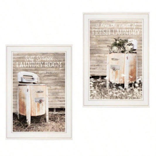Trendy Decor 4U Laundry Room Framed Wall Art, Modern Home Decor 2 Piece Vignette Living Room, Bedroom Farmhouse Wall Decoration by Lori Deiter