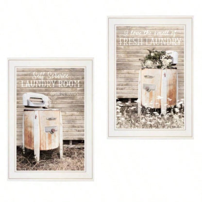 Trendy Decor 4U Laundry Room Framed Wall Art, Modern Home Decor 2 Piece Vignette Living Room, Bedroom Farmhouse Wall Decoration by Lori Deiter