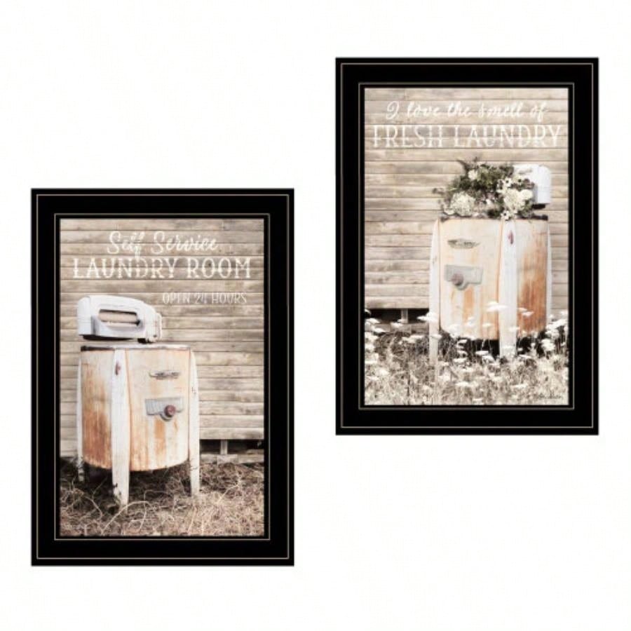 Trendy Decor 4U Laundry Room Framed Wall Art, Modern Home Decor 2 Piece Vignette Living Room, Bedroom Farmhouse Wall Decoration by Billy Jacobs
