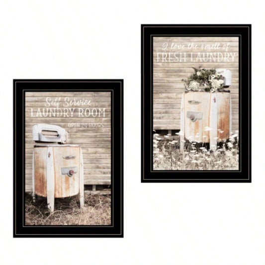 Trendy Decor 4U Laundry Room Framed Wall Art, Modern Home Decor 2 Piece Vignette Living Room, Bedroom Farmhouse Wall Decoration by Billy Jacobs