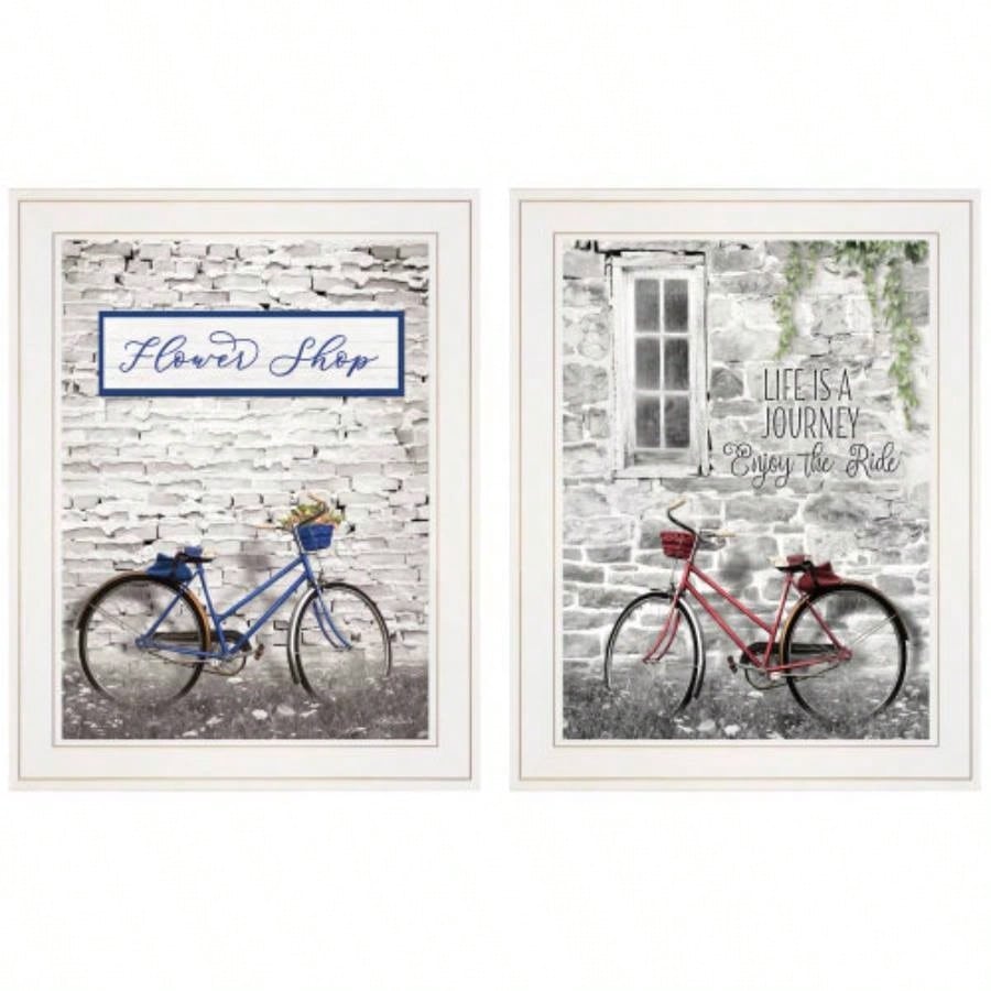 Bicycles 2 - Piece Vignette by Lori Deiter, White Frame