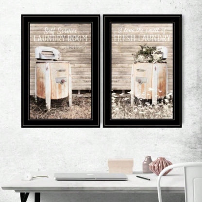 Trendy Decor 4U Laundry Room Framed Wall Art, Modern Home Decor 2 Piece Vignette Living Room, Bedroom Farmhouse Wall Decoration by Billy Jacobs