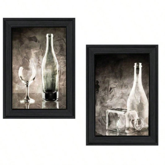 Gray Glassware Still Life 2 - Piece Vignette by Bluebird Barn, Black Frame