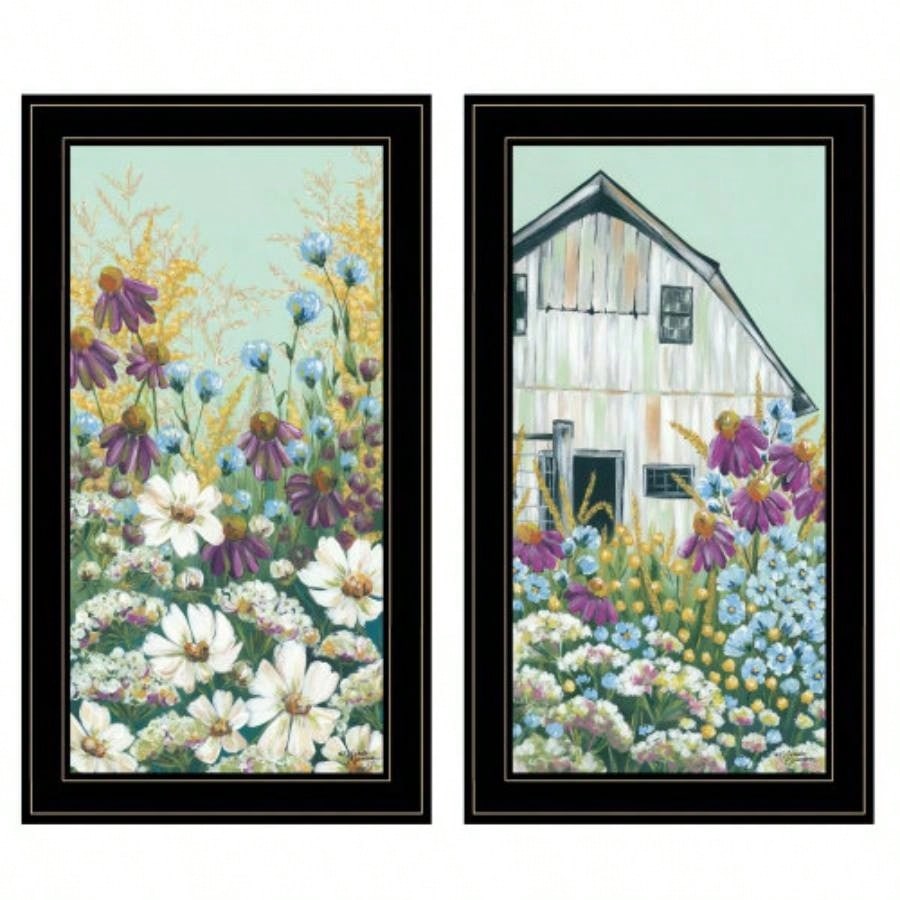 Floral Field 2 - Piece Vignette by Norman, Black Frame