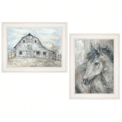 True Spirit Horses 2 - Piece Vignette by Debi Coules, White Frame