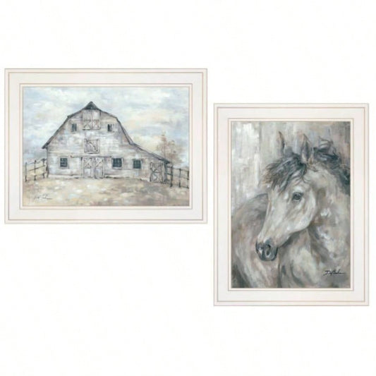 True Spirit Horses 2 - Piece Vignette by Debi Coules, White Frame