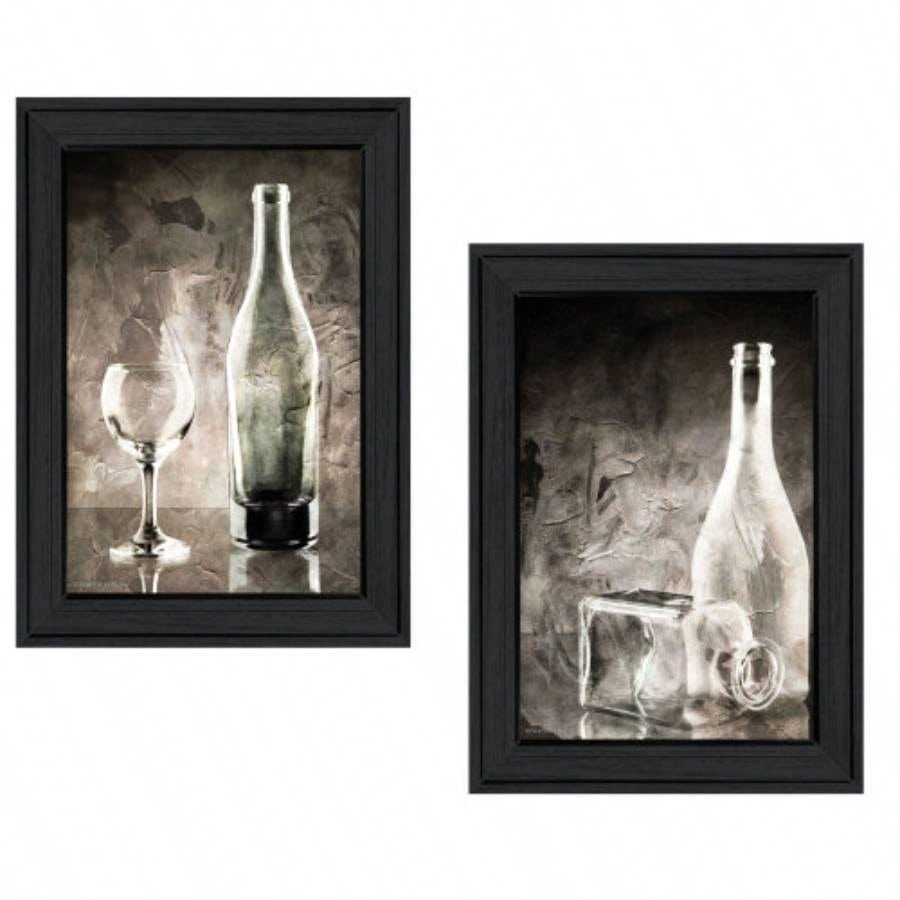 Gray Glassware Still Life 2 - Piece Vignette by Bluebird Barn, Black Frame