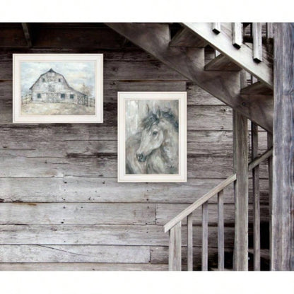 True Spirit Horses 2 - Piece Vignette by Debi Coules, White Frame