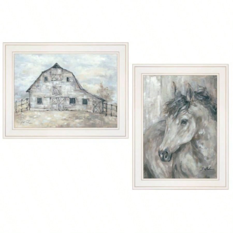 True Spirit Horses 2 - Piece Vignette by Debi Coules, White Frame