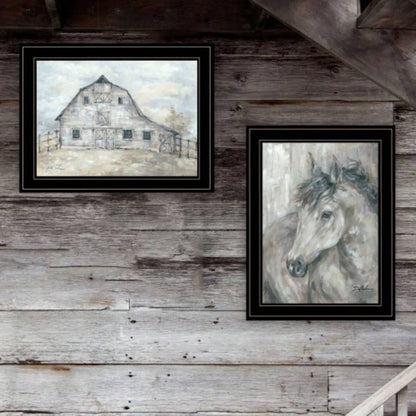 True Spirit Horses 2 - Piece Vignette by Debi Coules, Black Frame