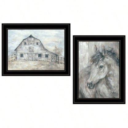 True Spirit Horses 2 - Piece Vignette by Debi Coules, Black Frame