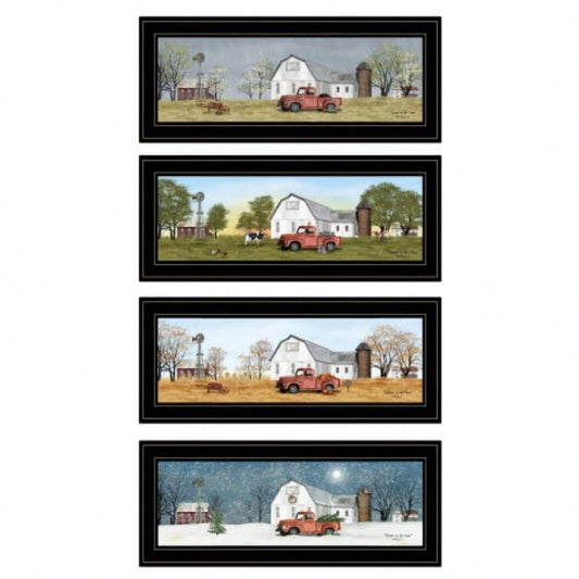 Trendy Decor 4U Four Seasons V Framed Wall Art, Modern Home Decor 4 Piece Vignette Living Room, Bedroom Farmhouse Wall Decoration by Billy Jacobs