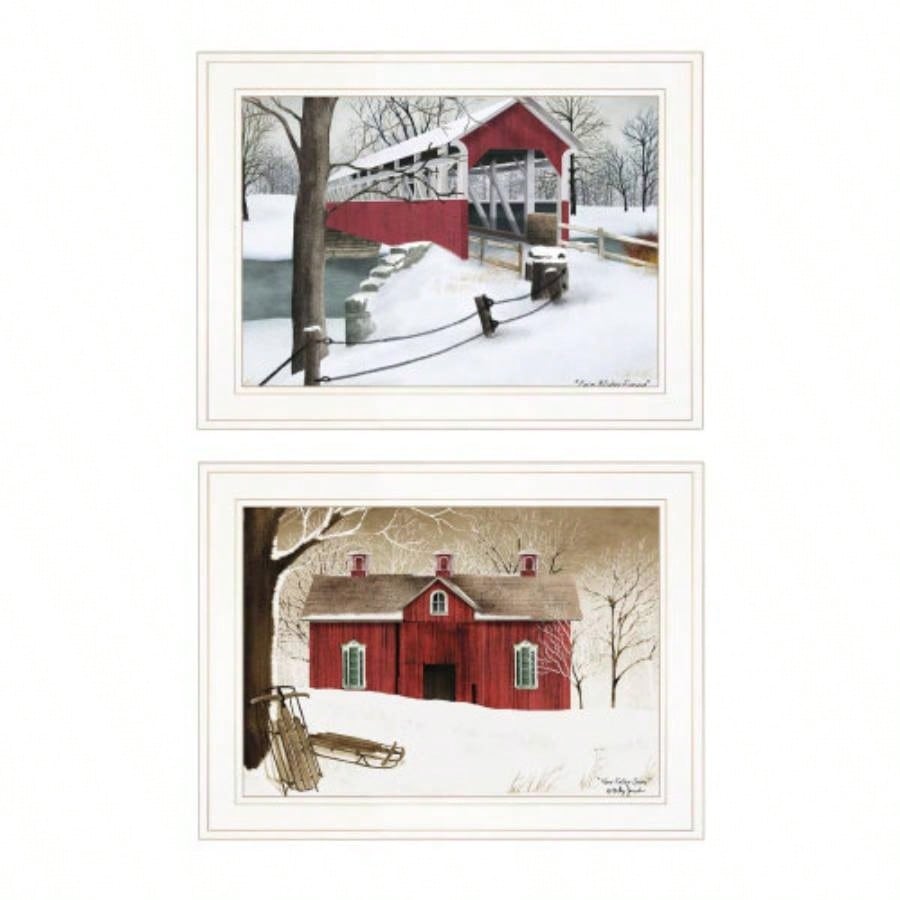 Winter Evening 2 - Piece Vignette by Billy Jacobs, White Frame