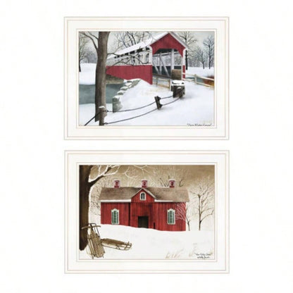 Winter Evening 2 - Piece Vignette by Billy Jacobs, White Frame