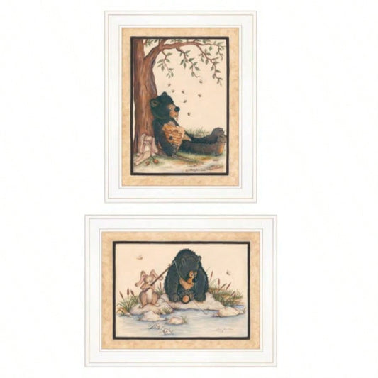 Gone Fishing 2 - Piece Vignette by Mary June, White Frame