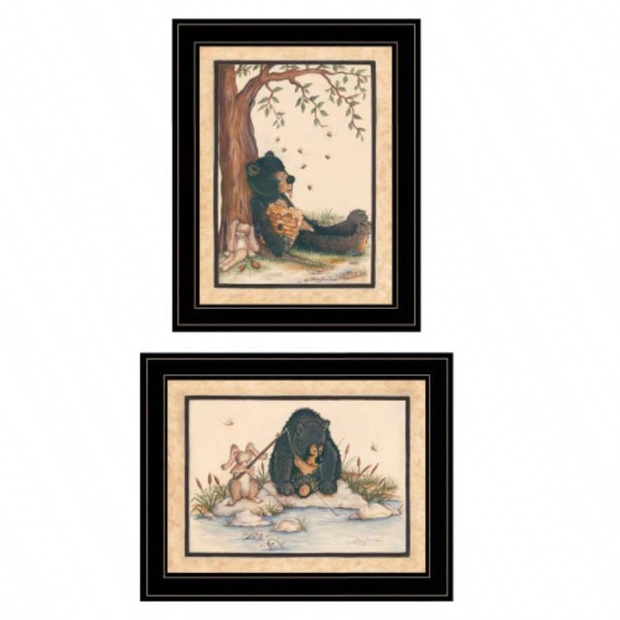 Gone Fishing 2 - Piece Vignette by Mary June, Black Frame