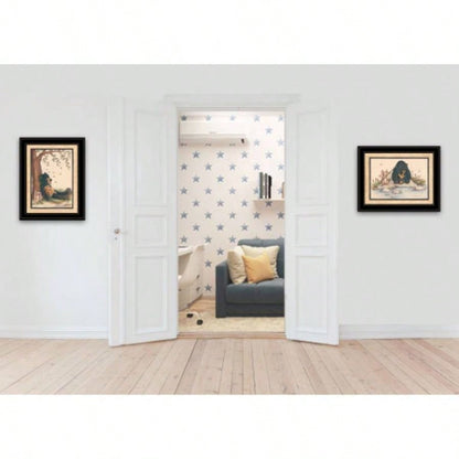 Gone Fishing 2 - Piece Vignette by Mary June, Black Frame