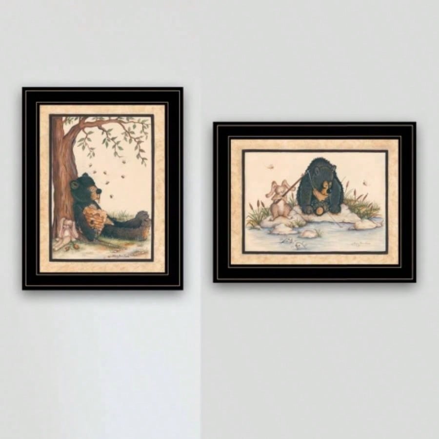 Gone Fishing 2 - Piece Vignette by Mary June, Black Frame