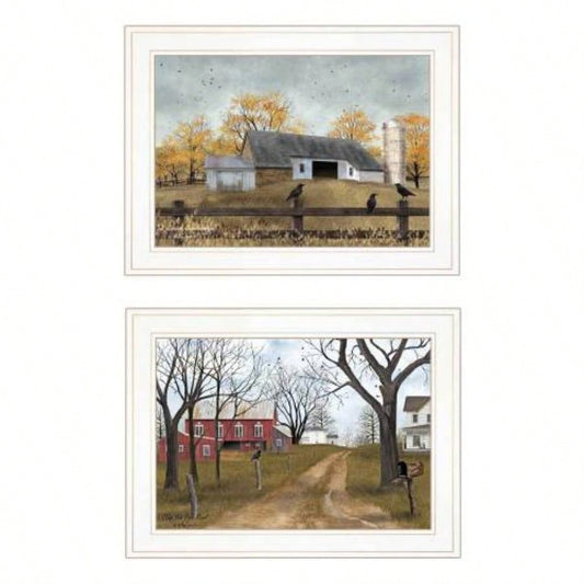 Country Roads 2 - Piece Vignette By Billy Jacobs, White Frame