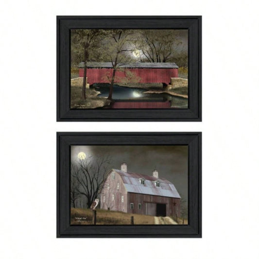 Midnight Moon 2 - Piece Vignette By Billy Jacobs, Black Frame