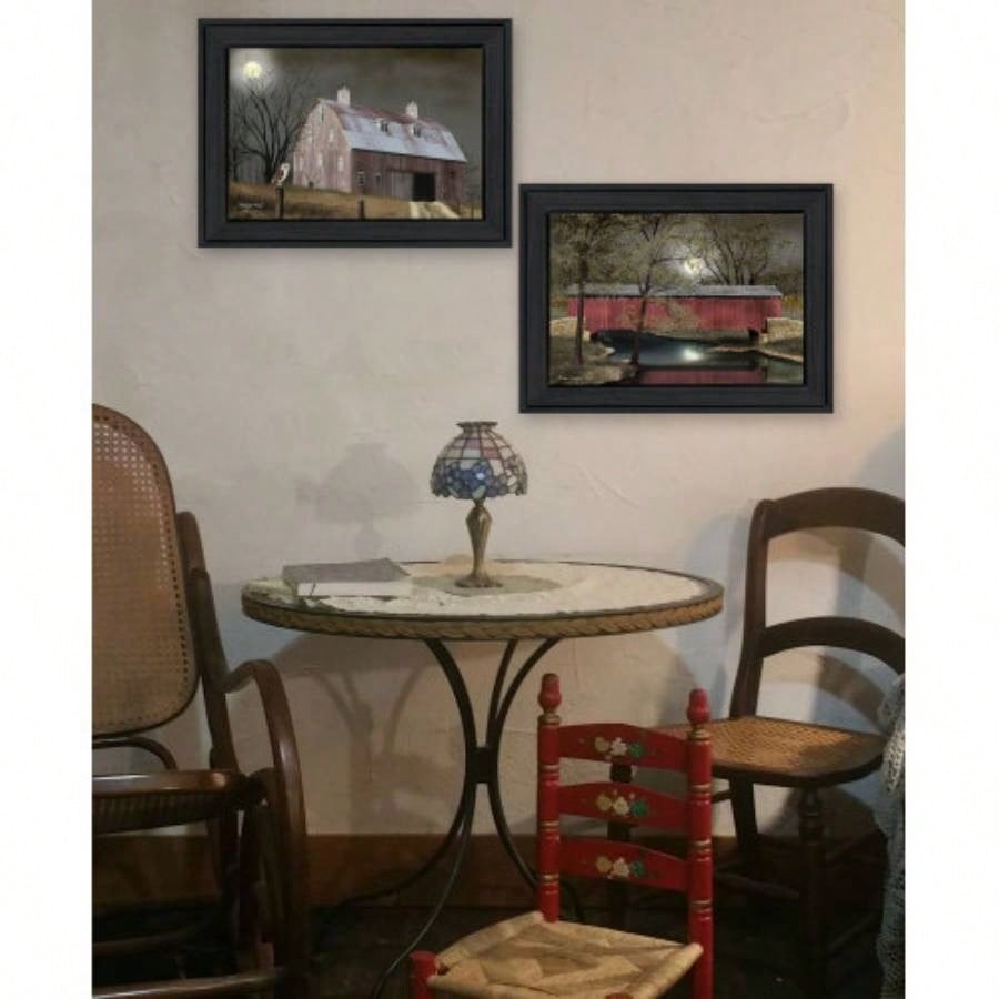 Midnight Moon 2 - Piece Vignette By Billy Jacobs, Black Frame