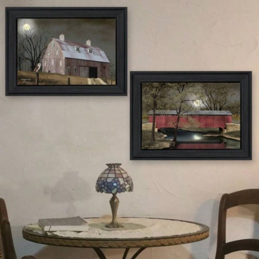 Midnight Moon 2 - Piece Vignette By Billy Jacobs, Black Frame