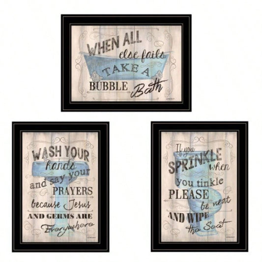 Bathroom Humor 3 - Piece Vignette By Debbie DeWitt, Black Frame