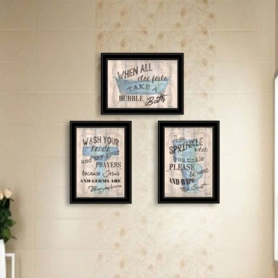 Bathroom Humor 3 - Piece Vignette By Debbie DeWitt, Black Frame