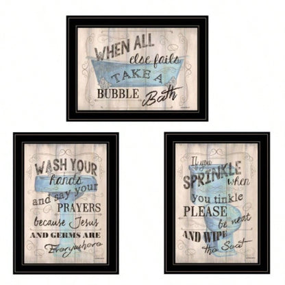 Bathroom Humor 3 - Piece Vignette By Debbie DeWitt, Black Frame