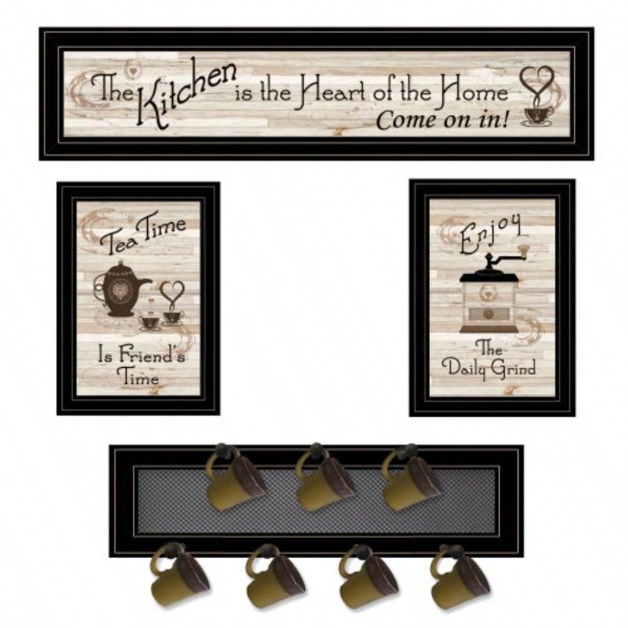 Kitchen IV 4 - Piece Vignette with 1 - 7Pegs Mug Rack, Black Frame