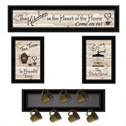 Kitchen IV 4 - Piece Vignette with 1 - 7Pegs Mug Rack, Black Frame