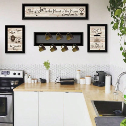 Kitchen IV 4 - Piece Vignette with 1 - 7Pegs Mug Rack, Black Frame
