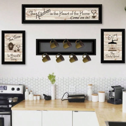 Kitchen IV 4 - Piece Vignette with 1 - 7Pegs Mug Rack, Black Frame