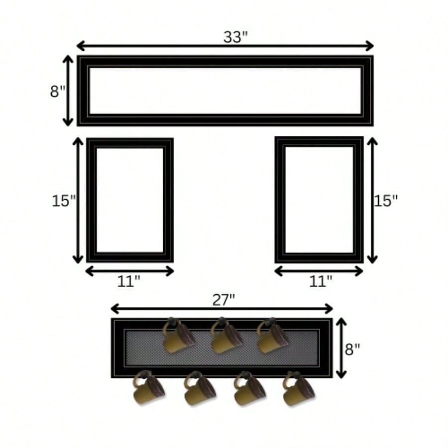 Kitchen IV 4 - Piece Vignette with 1 - 7Pegs Mug Rack, Black Frame