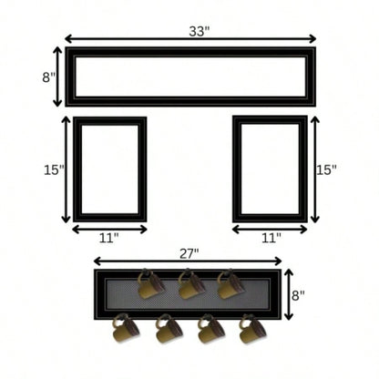 Kitchen IV 4 - Piece Vignette with 1 - 7Pegs Mug Rack, Black Frame