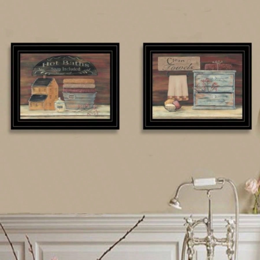 Hot Bath/ Clean Towels 217X14 2 - Piece Vignette By Pam Britton, Black Frame