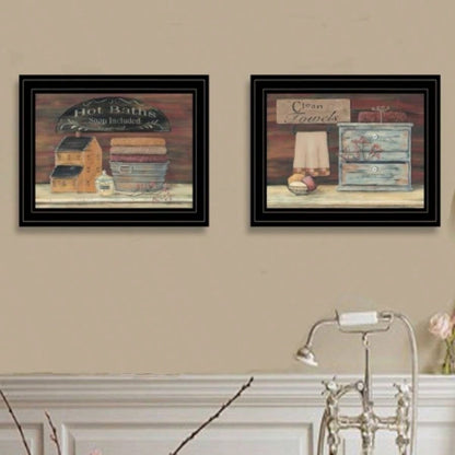 Hot Bath/ Clean Towels 217X14 2 - Piece Vignette By Pam Britton, Black Frame