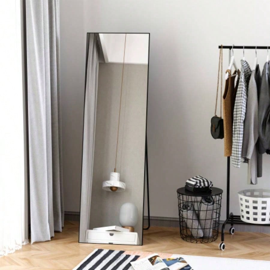HOMCOM Full Length Glass Mirror, Freestanding or Wall Mounted Dress Mirror Bedroom, Living Room, Bathroom, 19.75x 63.5 Black
