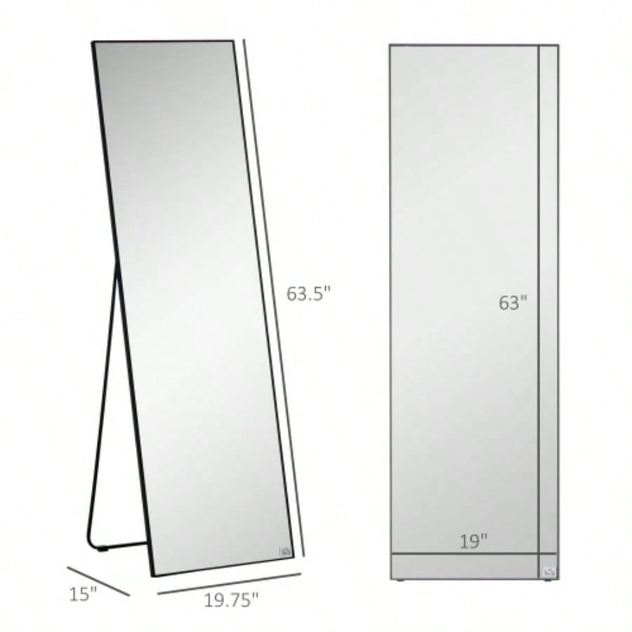 HOMCOM Full Length Glass Mirror, Freestanding or Wall Mounted Dress Mirror Bedroom, Living Room, Bathroom, 19.75x 63.5 Black