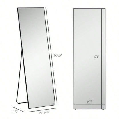 HOMCOM Full Length Glass Mirror, Freestanding or Wall Mounted Dress Mirror Bedroom, Living Room, Bathroom, 19.75x 63.5 Black