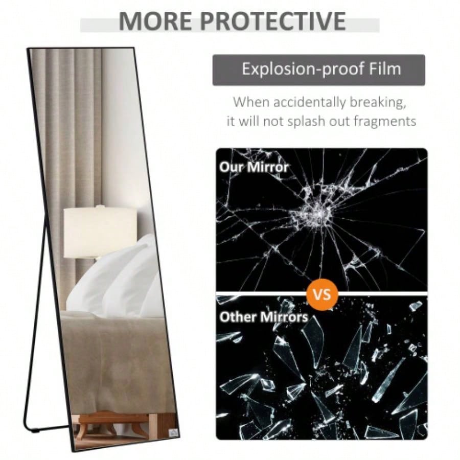 HOMCOM Full Length Glass Mirror, Freestanding or Wall Mounted Dress Mirror Bedroom, Living Room, Bathroom, 19.75x 63.5 Black