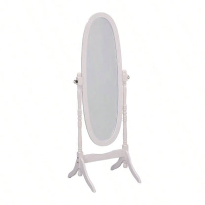 59.25 Tall Standing Wooden Floor Mirror with White, Oval Shape