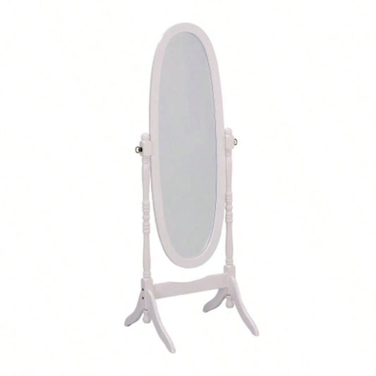 59.25 Tall Standing Wooden Floor Mirror with White, Oval Shape