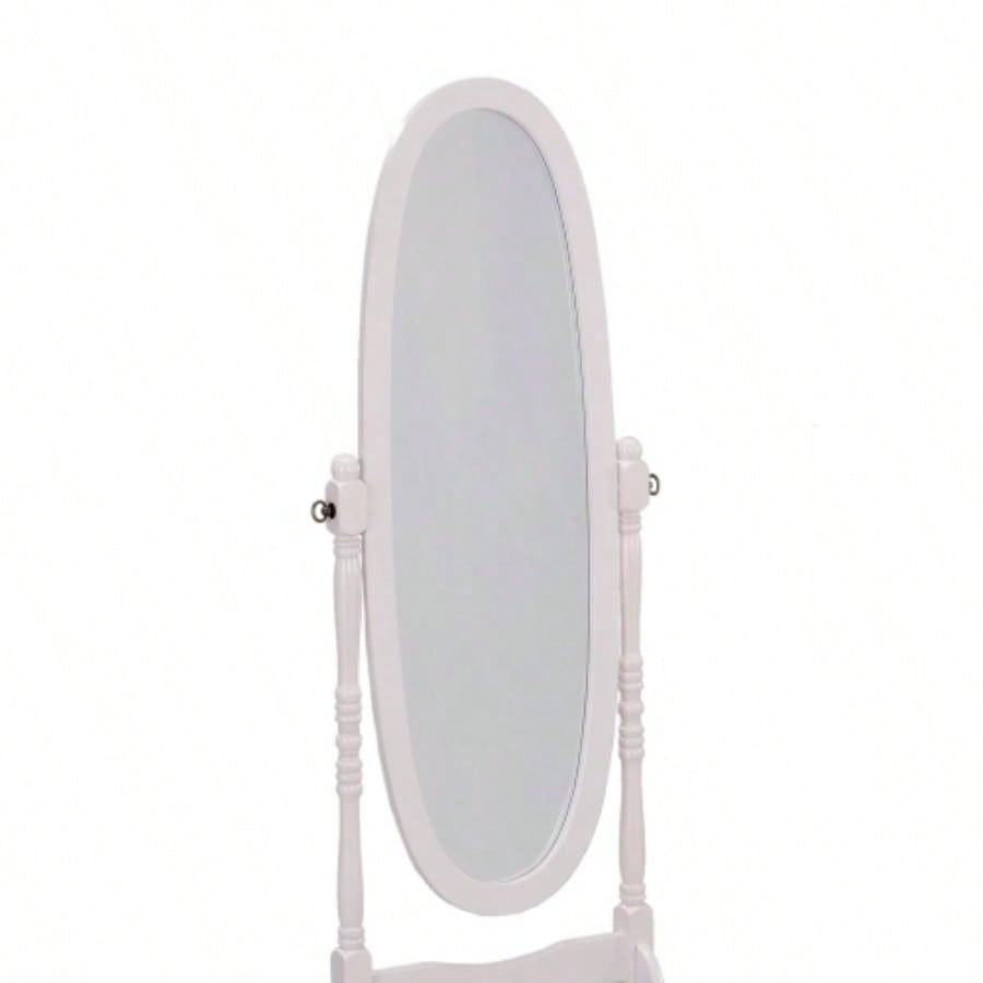 59.25 Tall Standing Wooden Floor Mirror with White, Oval Shape