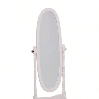 59.25 Tall Standing Wooden Floor Mirror with White, Oval Shape