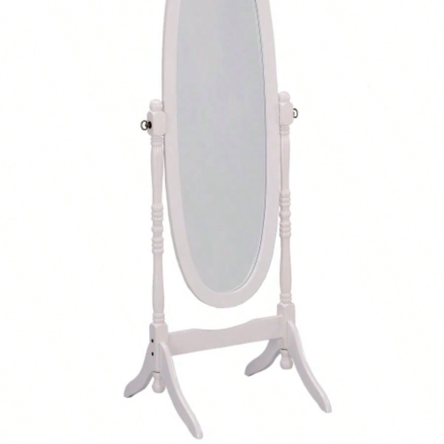 59.25 Tall Standing Wooden Floor Mirror with White, Oval Shape