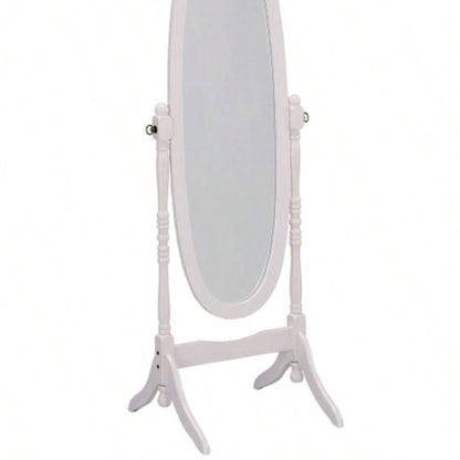 59.25 Tall Standing Wooden Floor Mirror with White, Oval Shape