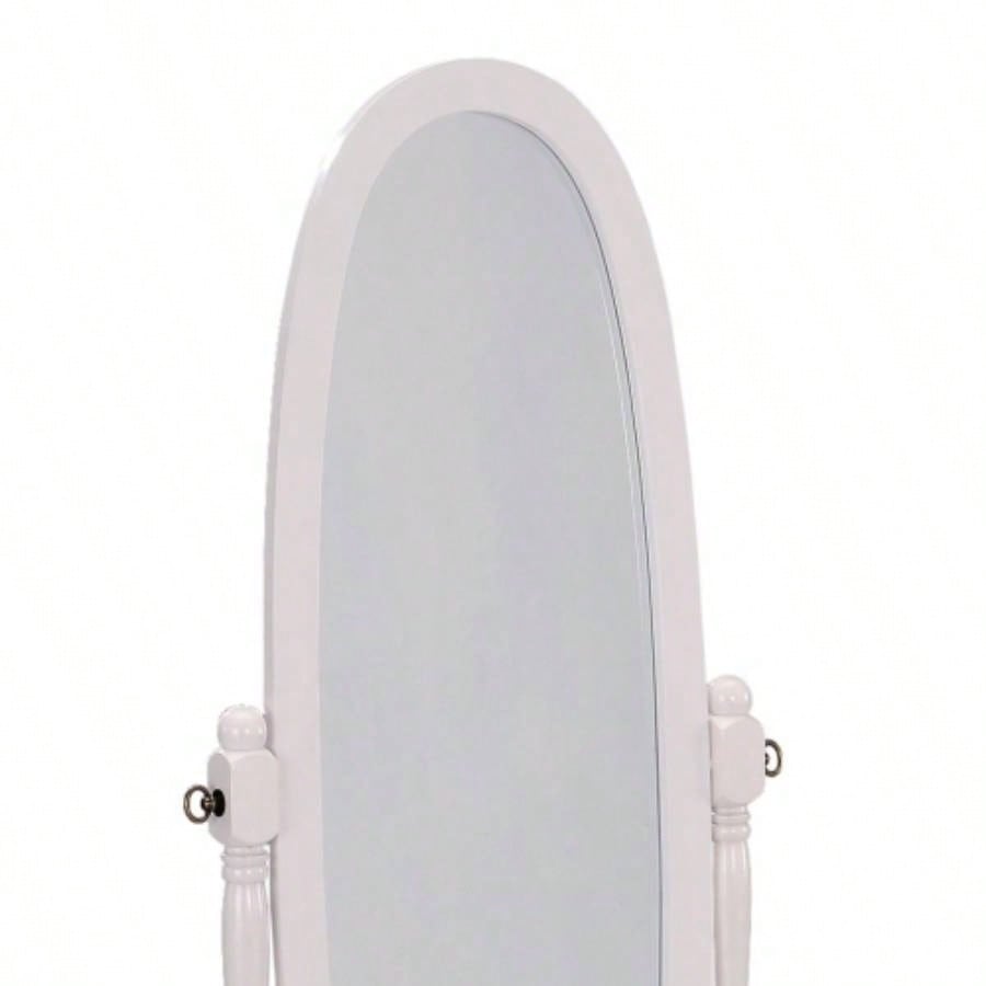 59.25 Tall Standing Wooden Floor Mirror with White, Oval Shape