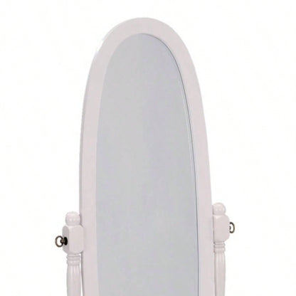 59.25 Tall Standing Wooden Floor Mirror with White, Oval Shape