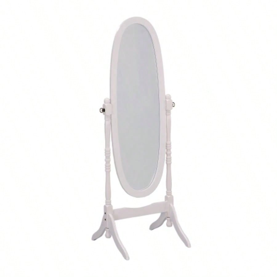 59.25 Tall Standing Wooden Floor Mirror with White, Oval Shape